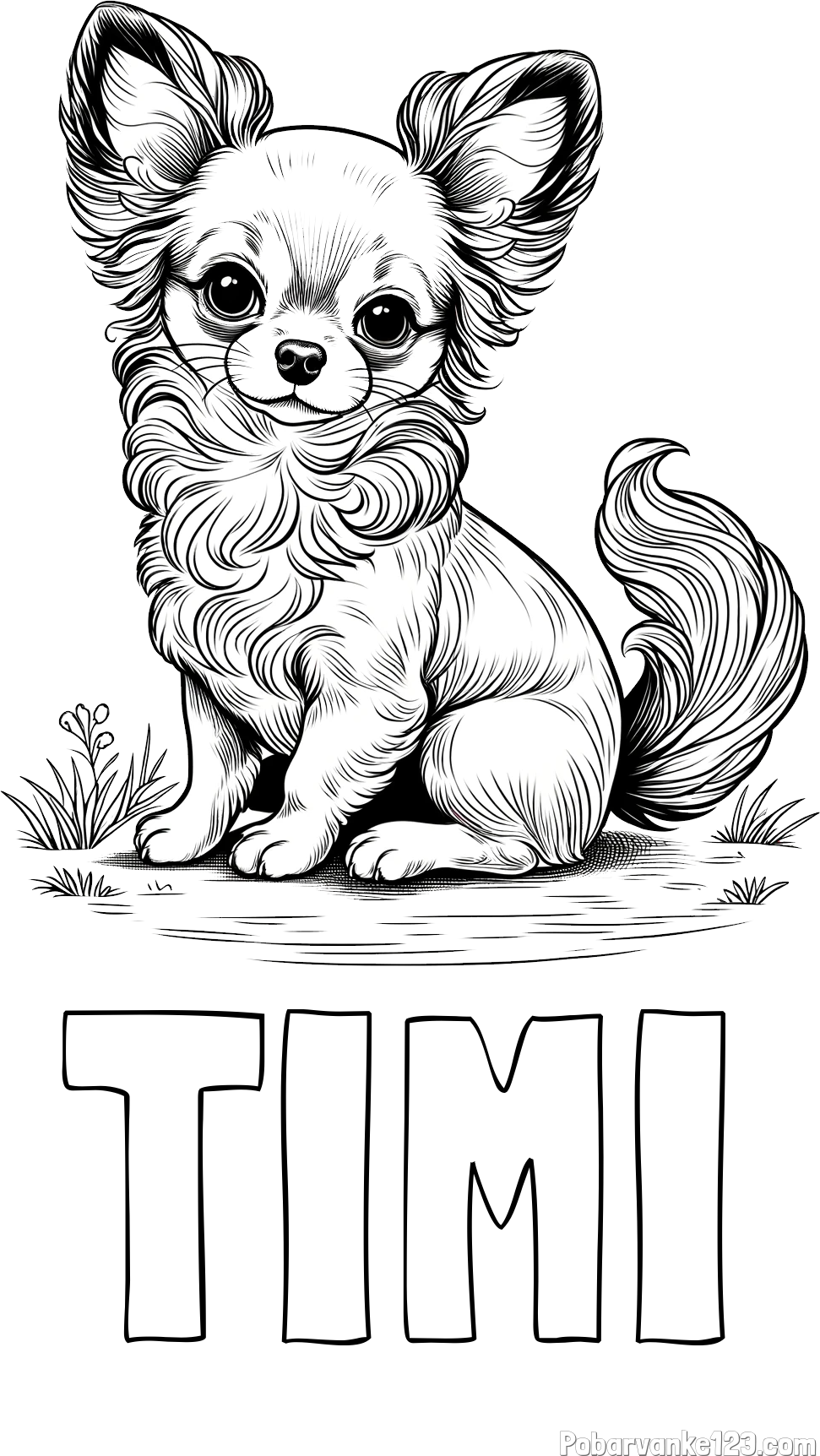 Pobarvanka imena TIMI in pobarvanka ljubke čivave