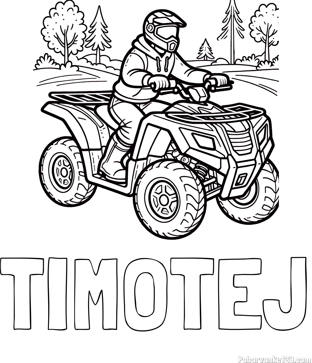 Pobarvanka imena TIMOTEJ in pobarvanka motorista na štirikolesniku