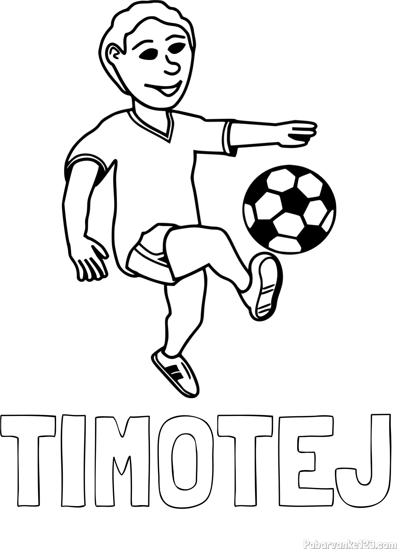 Pobarvanka imena TIMOTEJ in pobarvanka nogometaša, ki brca žogo