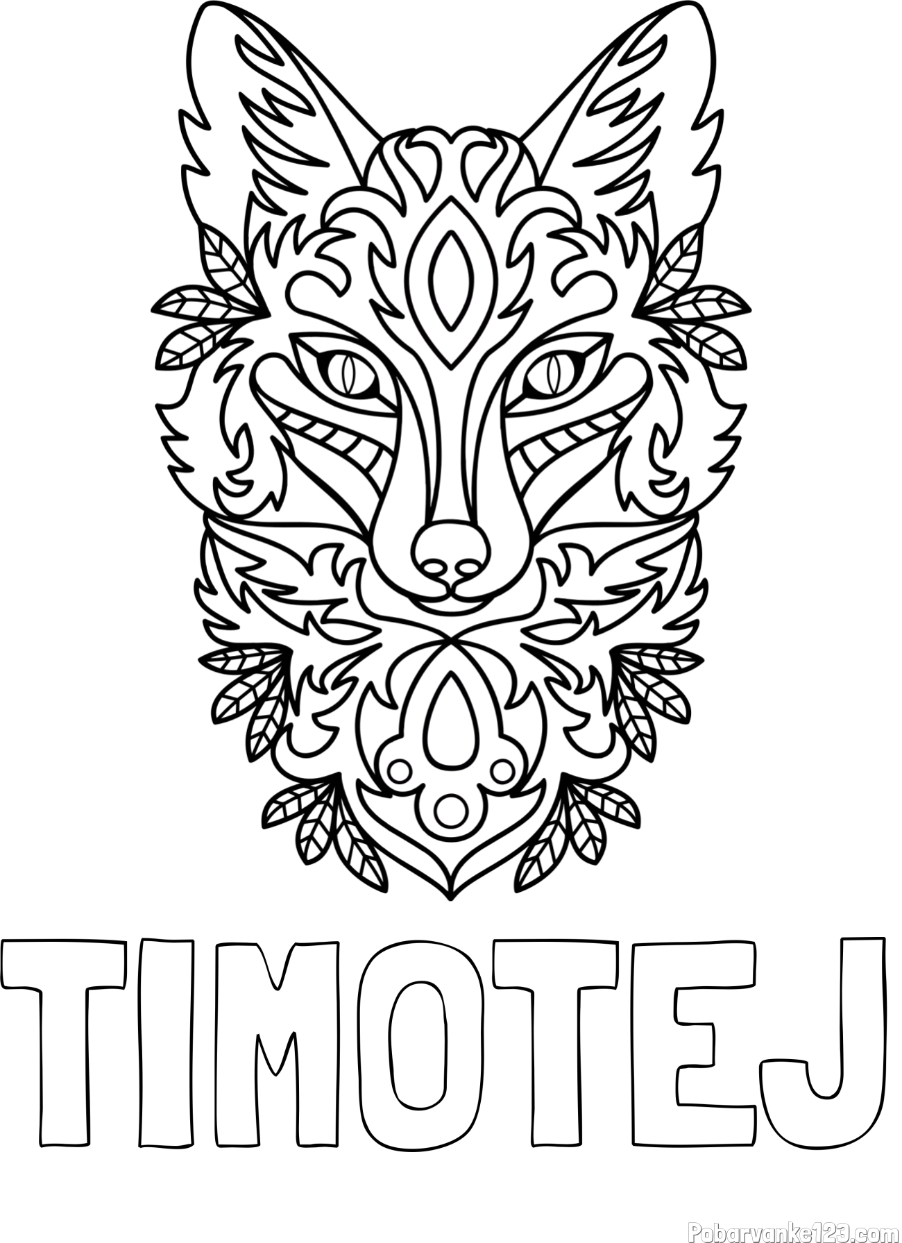 Pobarvanka imena TIMOTEJ in pobarvanka volka - mandale