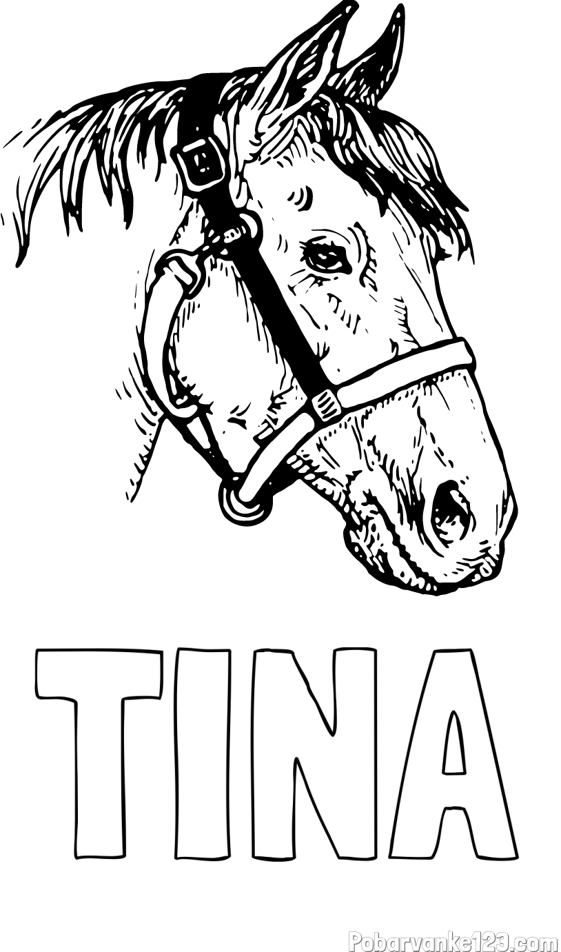 Pobarvanka imena TINA in konjska glava