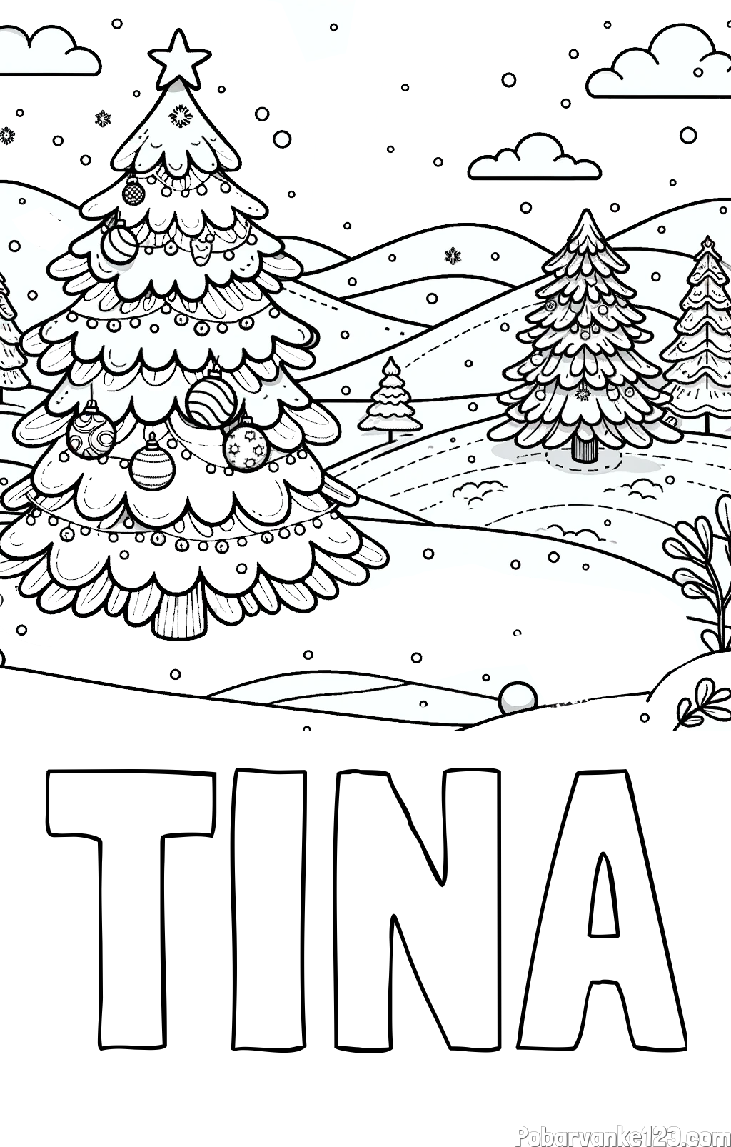 Pobarvanka imena TINA in pobarvanka božične smrečice v naravi