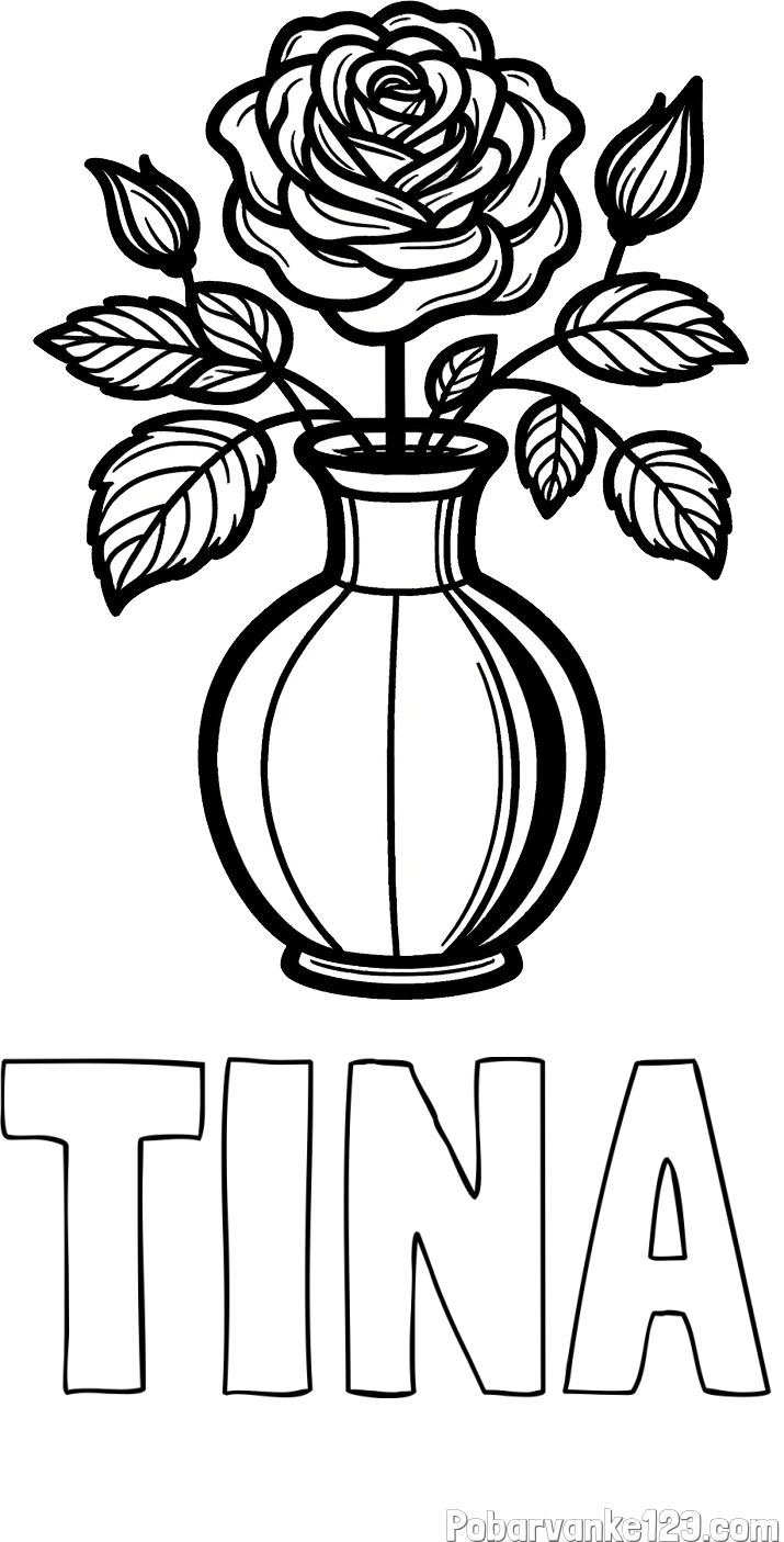 Pobarvanka imena TINA in pobarvanka čudovite vrtnice v vazi