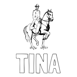 Online izdelana pobarvanka - Pobarvanka imena TINA in pobarvanka dresure konja