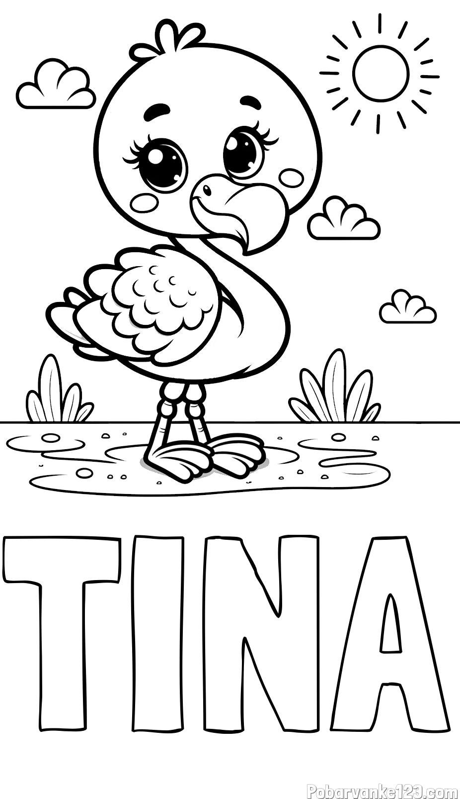 Pobarvanka imena TINA in pobarvanka ljubkega flaminga