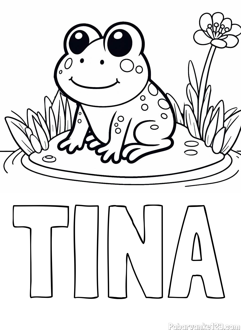 Pobarvanka imena TINA in pobarvanka žabe