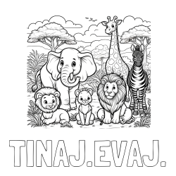 Online izdelana pobarvanka - Pobarvanka imena TINAJ.EVAJ. in pobarvanka ljubkih živali