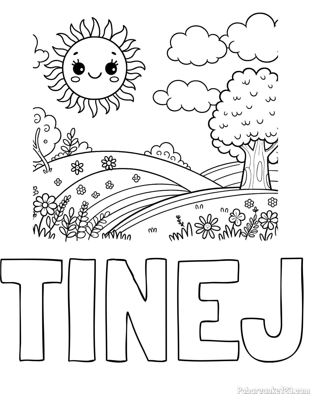 Pobarvanka imena TINEJ in otroška pobarvanka narave