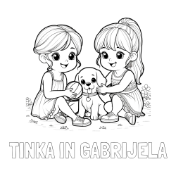 Online izdelana pobarvanka - Pobarvanka imena TINKA IN GABRIJELA in pobarvanka prijateljic s kužkom