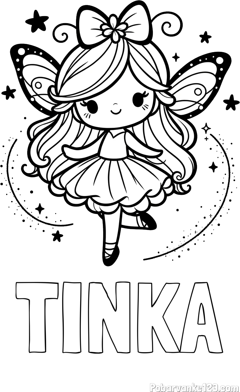 Pobarvanka imena TINKA in ljubka čarobna vila
