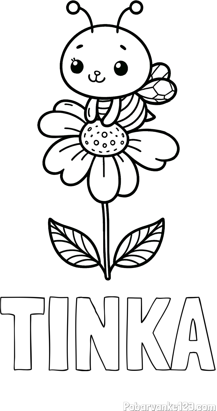 Pobarvanka imena TINKA in pobarvanka ljubke čebelice na roži