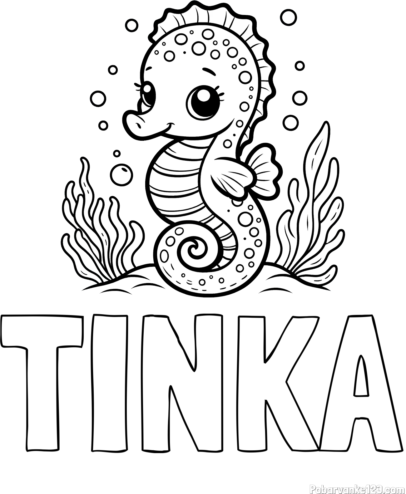 Pobarvanka imena TINKA in pobarvanka morskega konjička