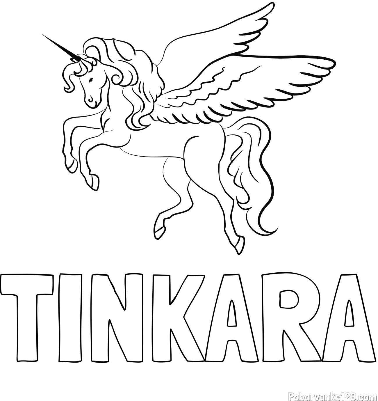 Pobarvanka imena TINKARA in lepa pobarvanka samoroga