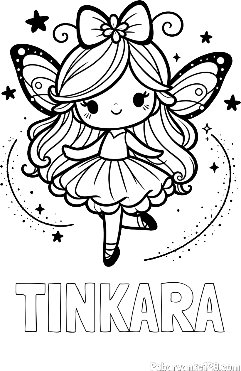 Pobarvanka imena TINKARA in ljubka čarobna vila