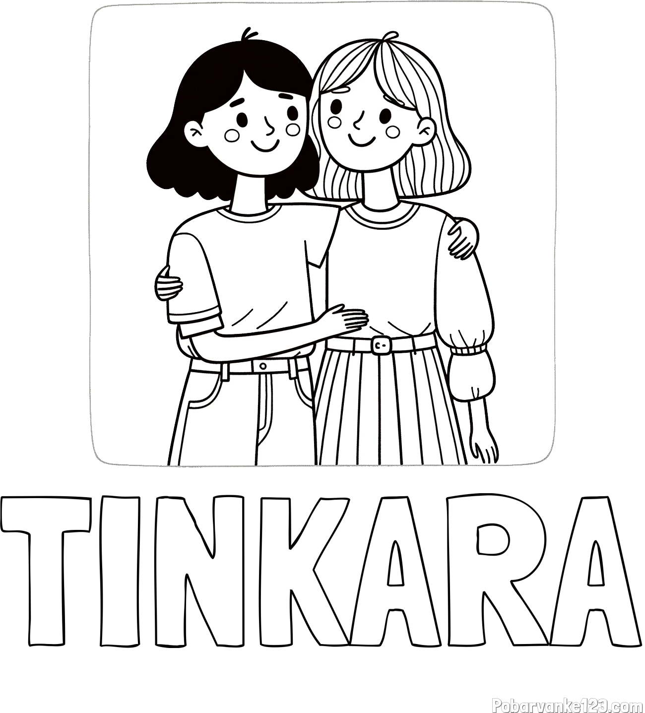 Pobarvanka imena TINKARA in otroška pobarvanka dveh prijateljic