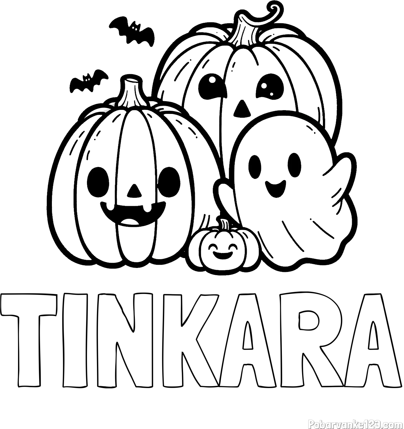 Pobarvanka imena TINKARA in pobarvanka duhca in buč za noč čarovnic