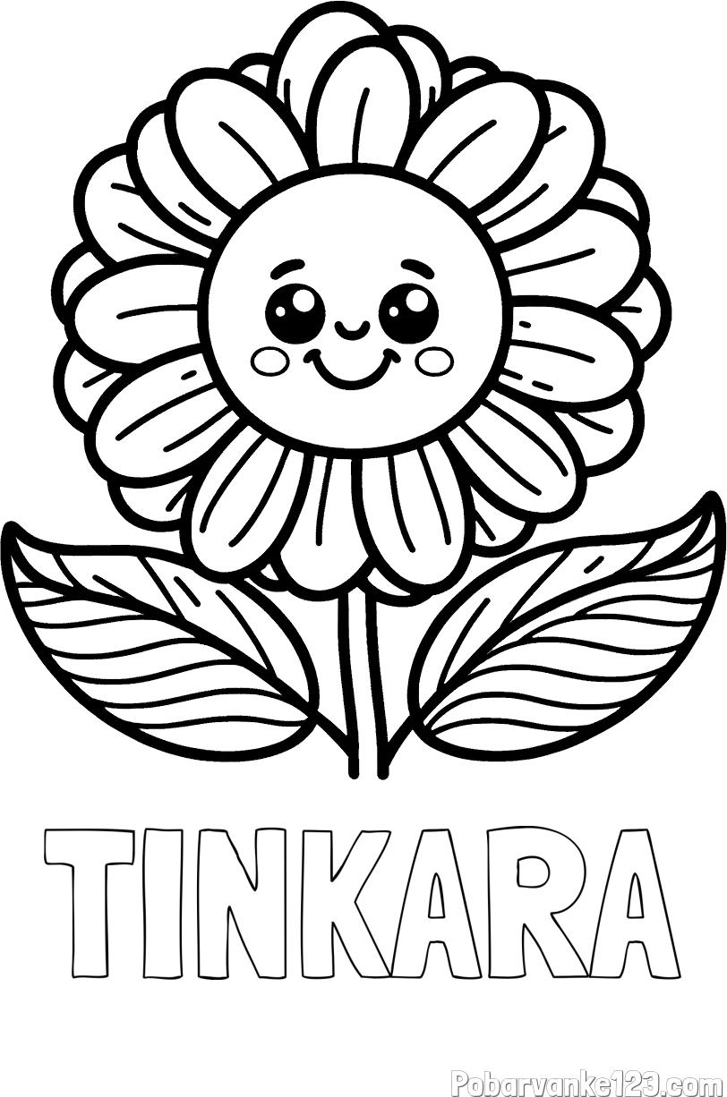 Pobarvanka imena TINKARA in pobarvanka ljubke in nasmejane rože