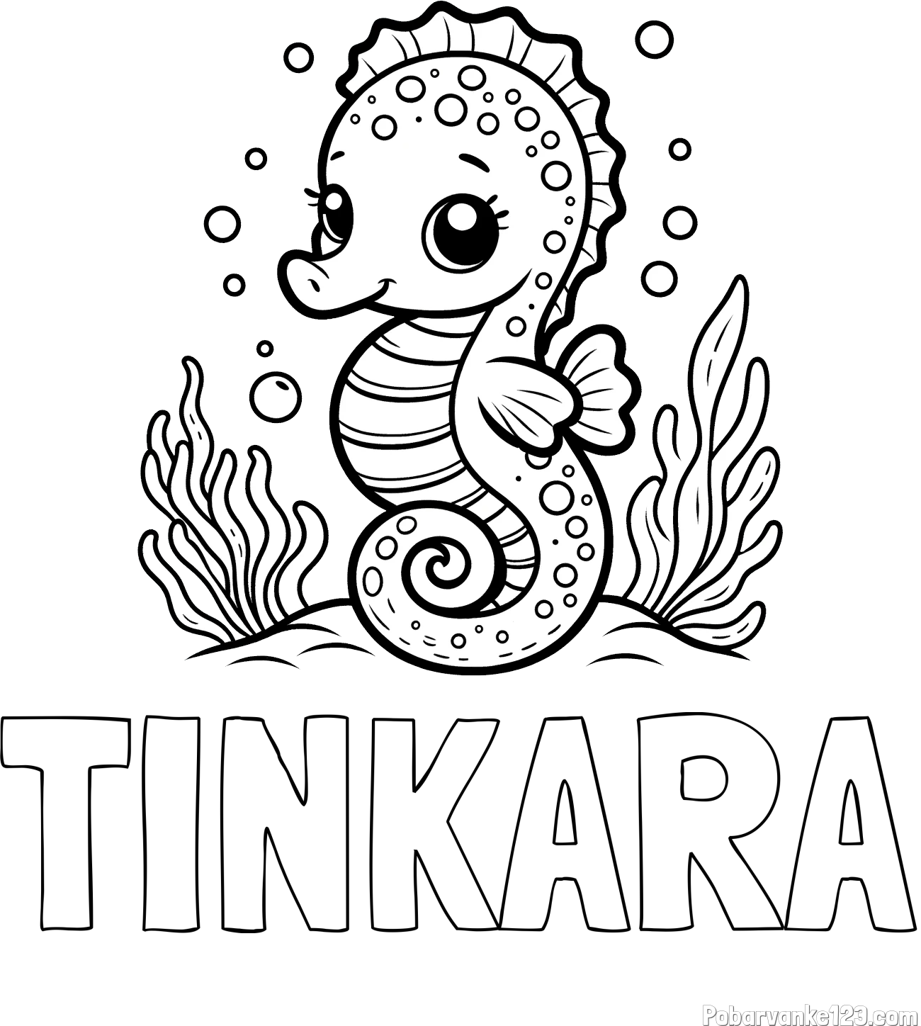 Pobarvanka imena TINKARA in pobarvanka morskega konjička
