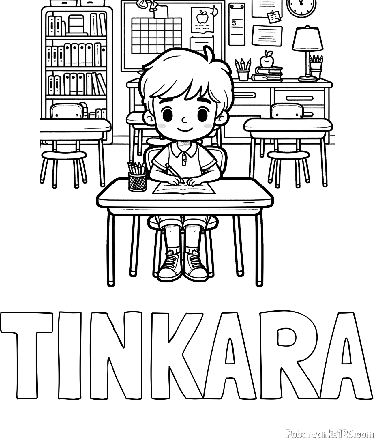 Pobarvanka imena TINKARA in pobarvanka učenca v učilnici