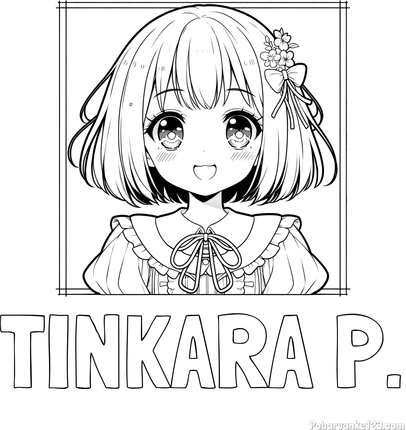 Pobarvanka imena TINKARA P. in pobarvanka ljubke punčke v anime slogu
