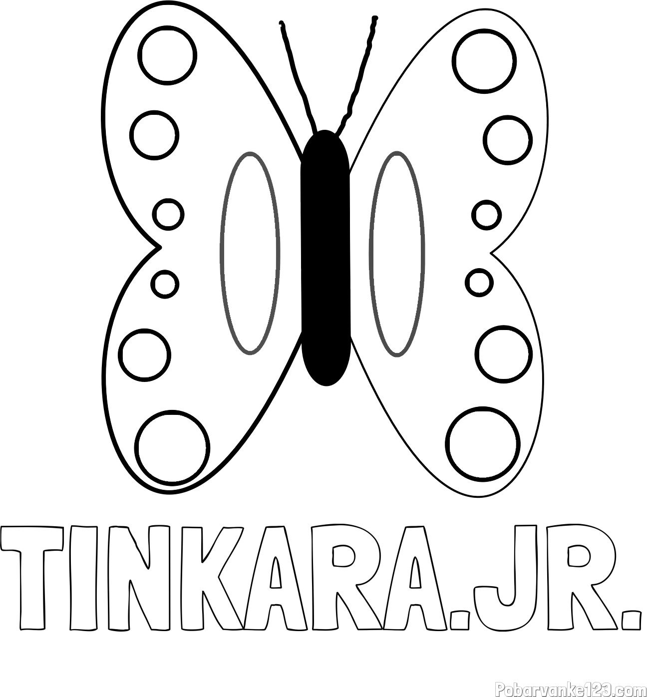 Pobarvanka imena TINKARA.JR. in preprosta otroška pobarvanka metuljčka