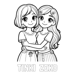 Online izdelana pobarvanka - Pobarvanka imena TINKI  ZEKO in pobarvanka ljubkih prijateljic