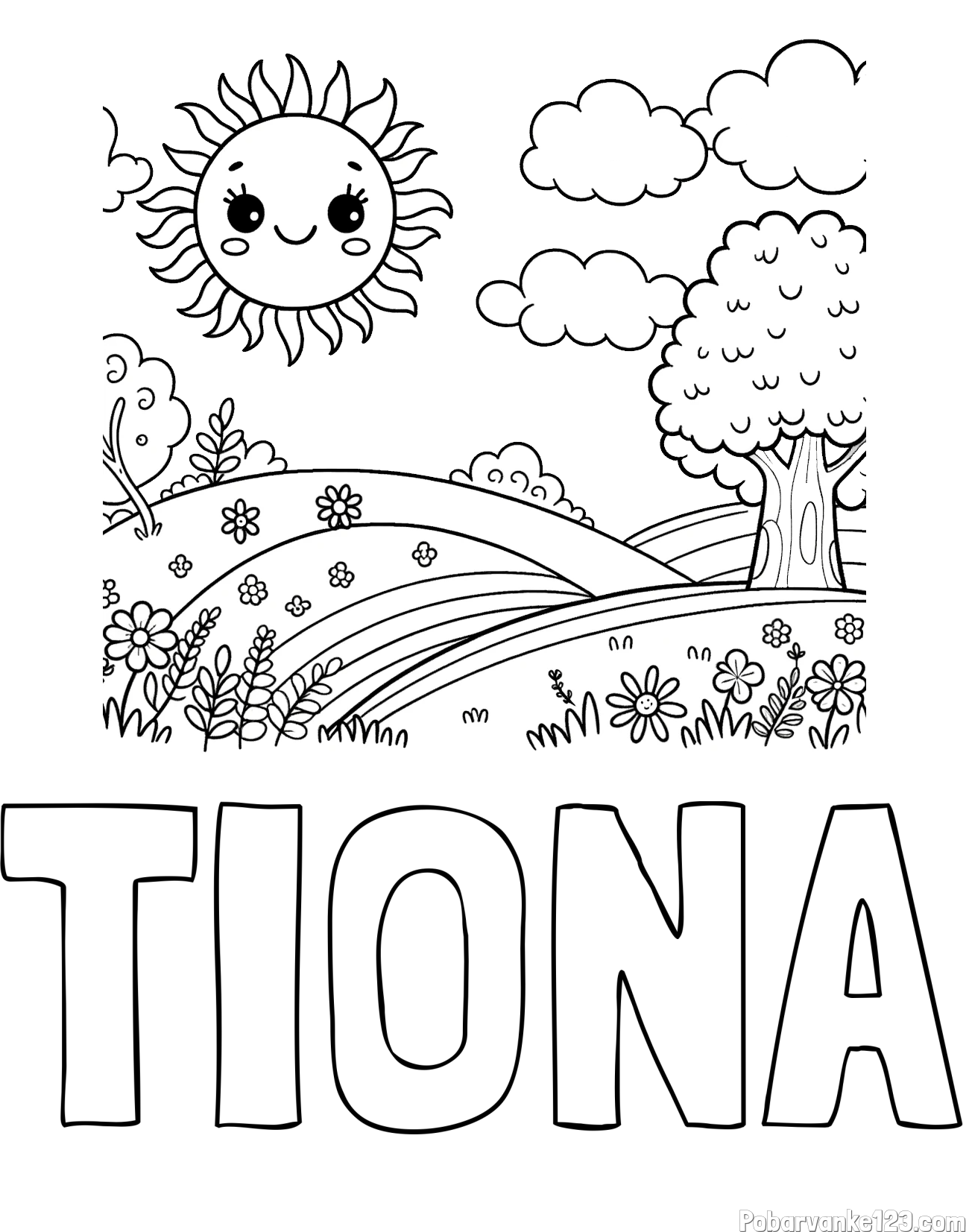 Pobarvanka imena TIONA in otroška pobarvanka narave