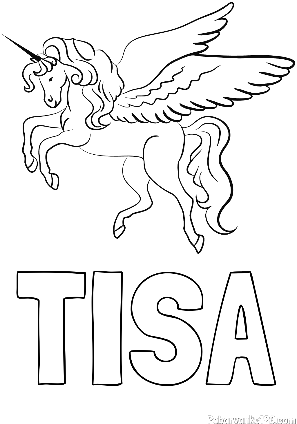 Pobarvanka imena TISA in lepa pobarvanka samoroga