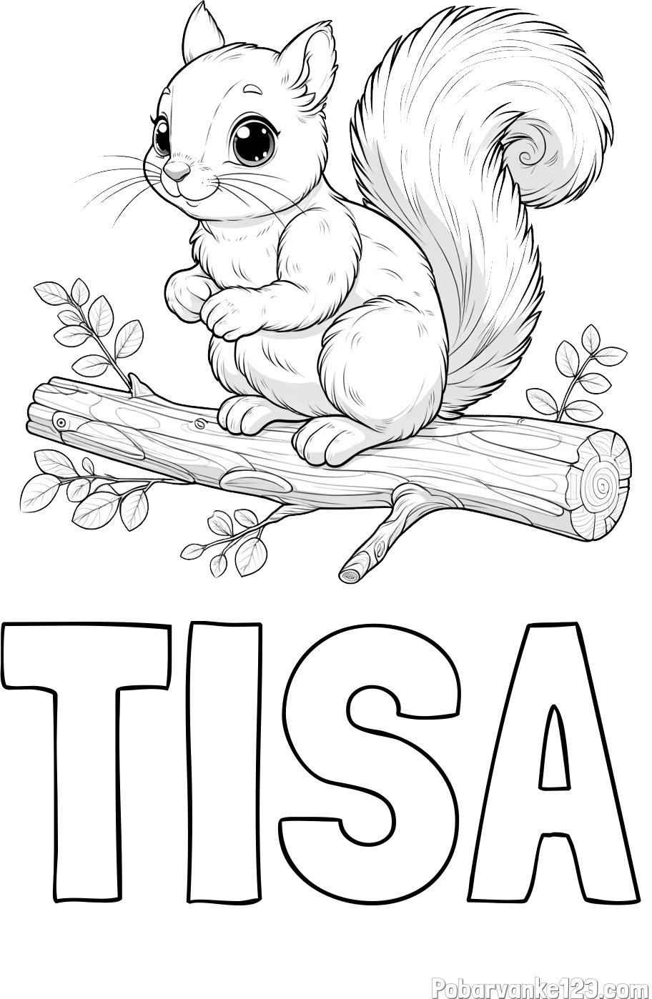 Pobarvanka imena TISA in pobarvanka veverice na veji