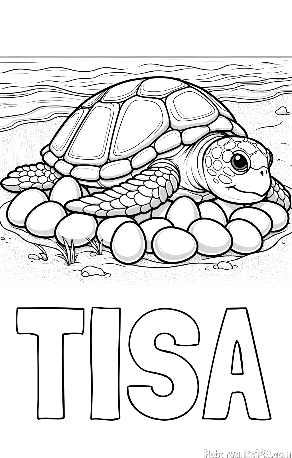 Pobarvanka imena TISA in pobarvanka želve na obali