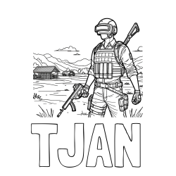 Online izdelana pobarvanka - Pobarvanka imena TJAN in otroška PUBG pobarvanka