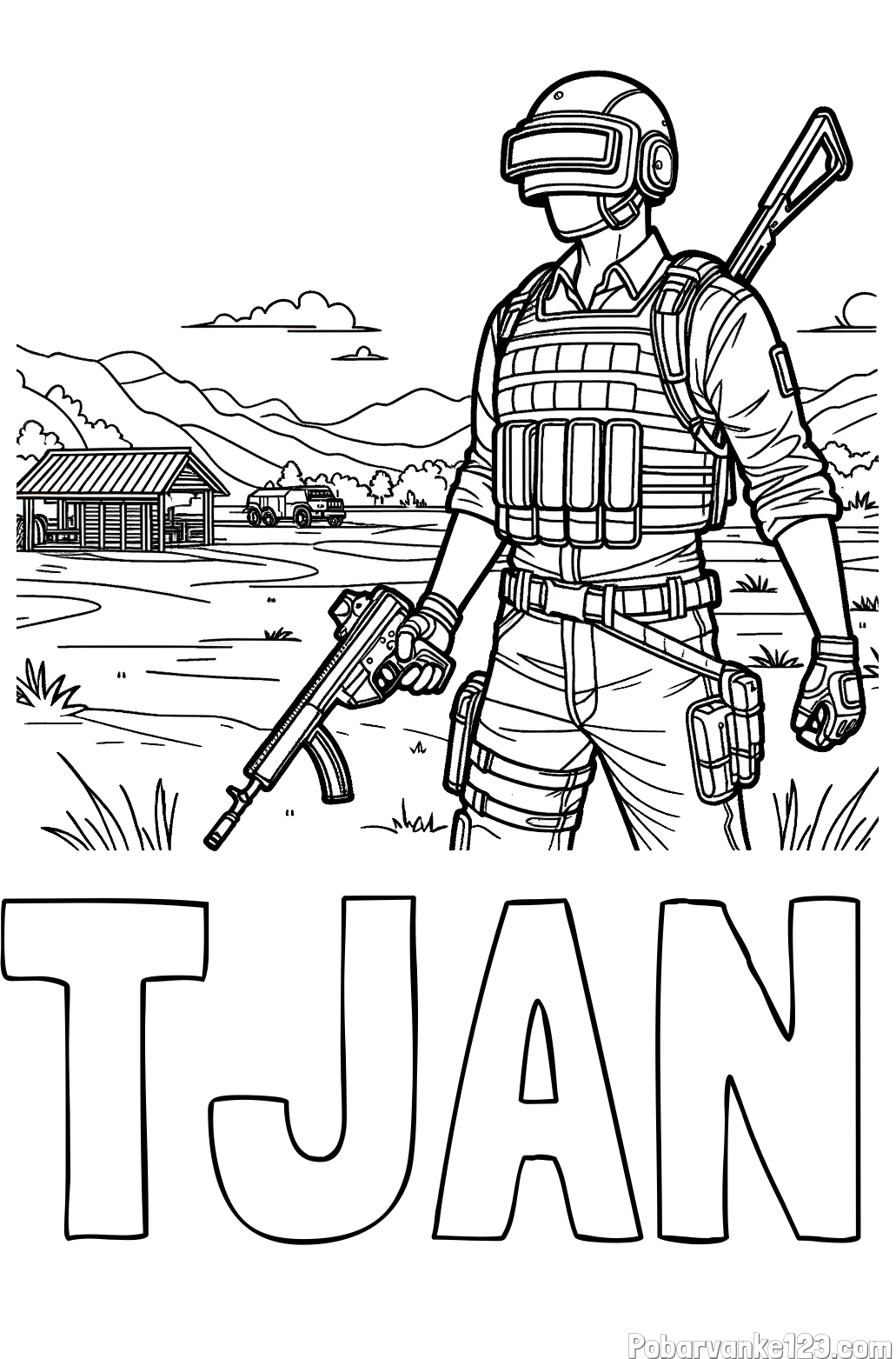 Pobarvanka imena TJAN in otroška PUBG pobarvanka