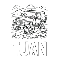 Online izdelana pobarvanka - Pobarvanka imena TJAN in pobarvanka džipa na terenu