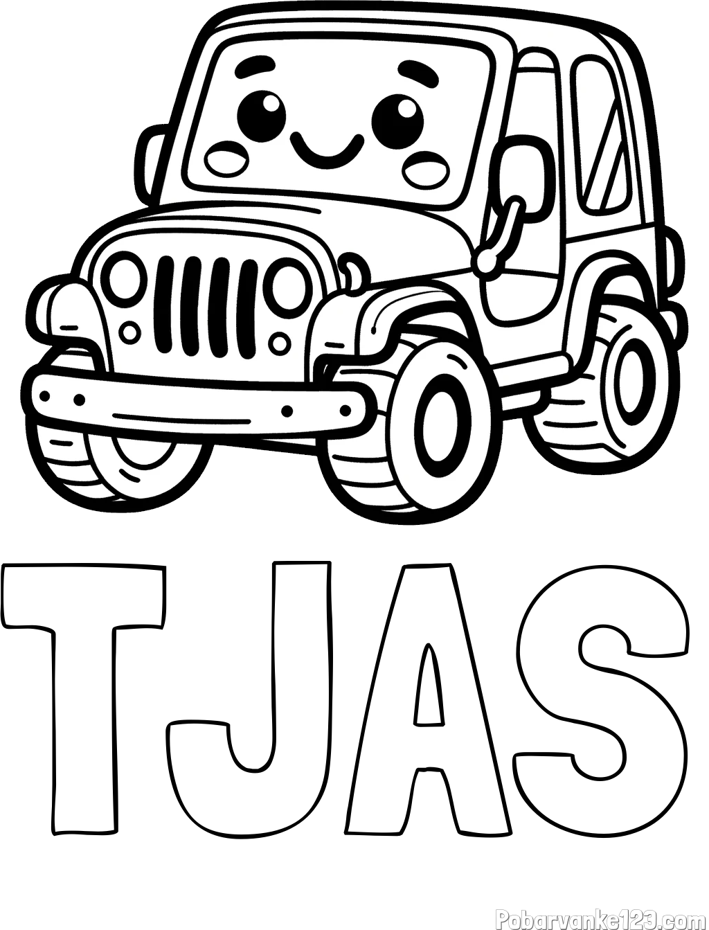 Pobarvanka imena TJAŠ in otroška pobarvanka ljubkega džipa