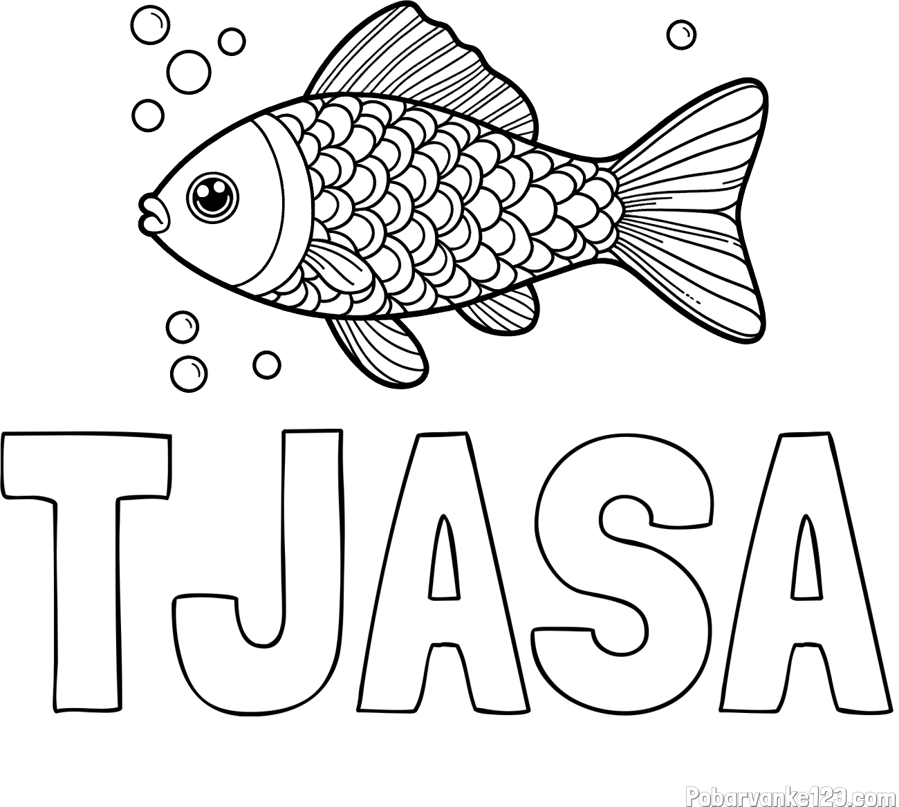 Pobarvanka imena TJASA in pobarvanka ribe