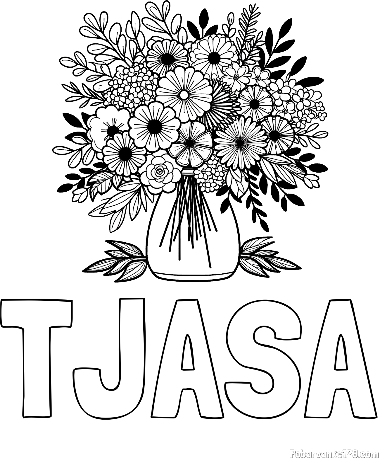Pobarvanka imena TJAŠA in pobarvanka veliekga šopka rož