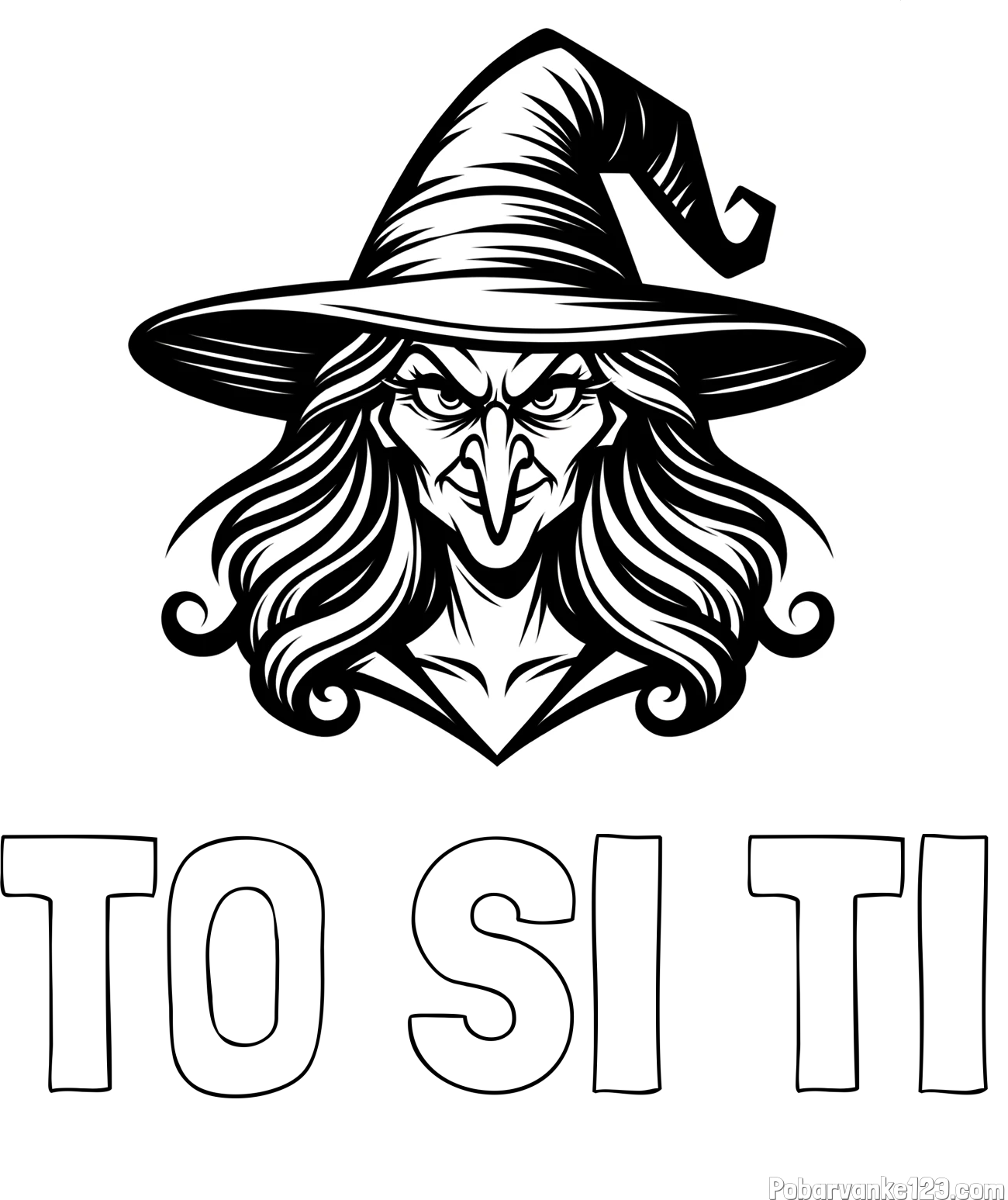 Pobarvanka imena TO SI TI in pobarvanka zlobne čarovnice s kljukastim nosom