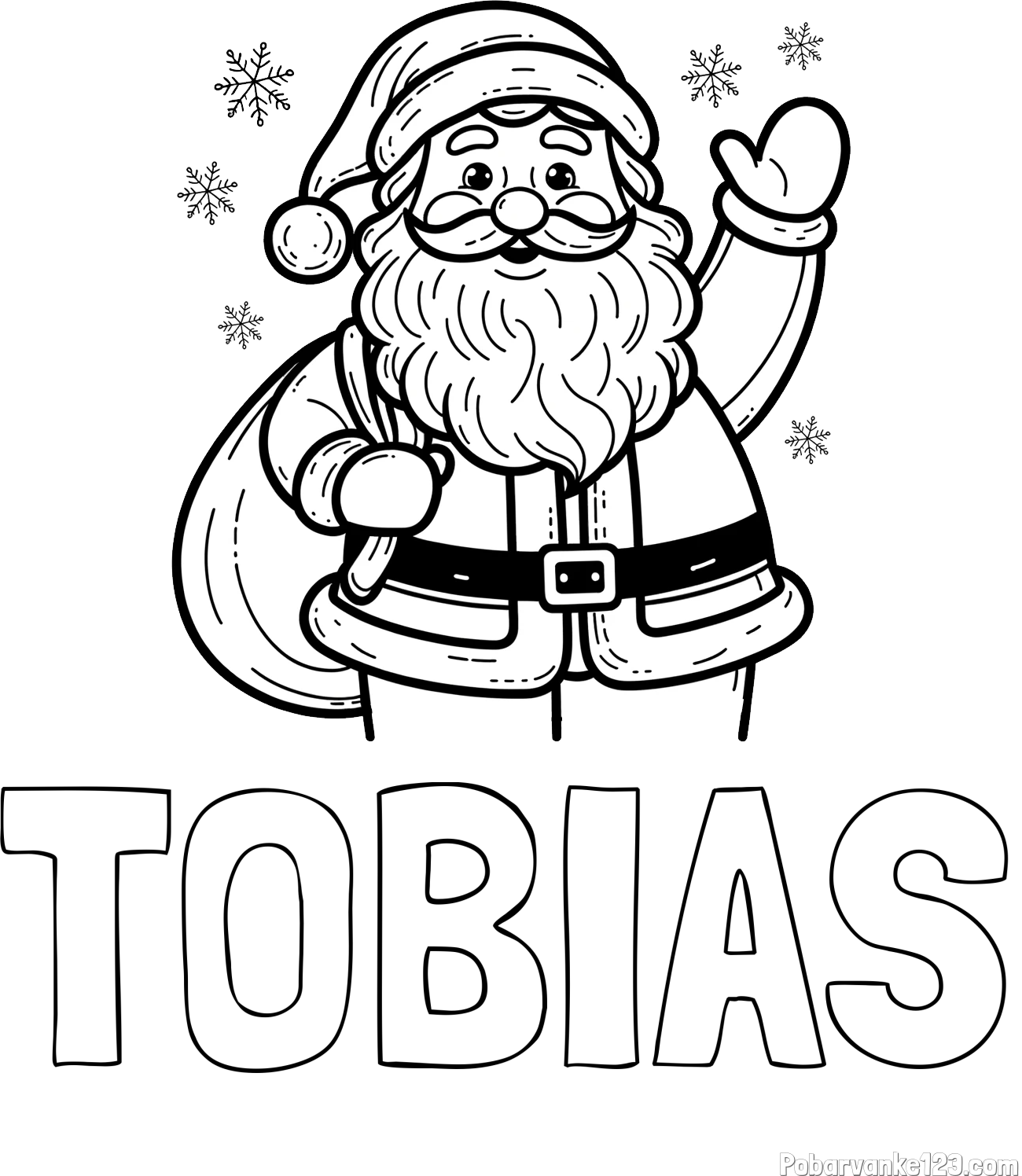 Pobarvanka imena TOBIAS in pobarvanka nasmejanega Božička s polno vrečo daril