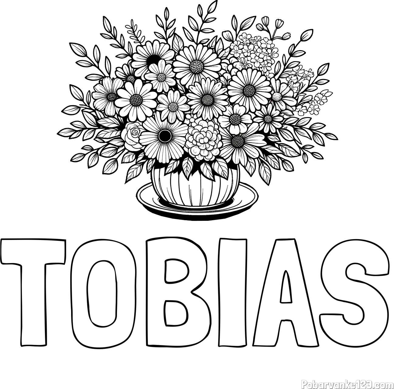 Pobarvanka imena TOBIAS in pobarvanka velikega šopka rož