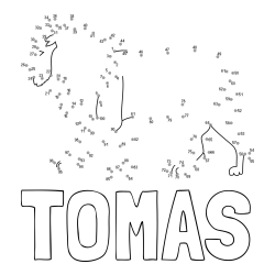 Online izdelana pobarvanka - Pobarvanka imena TOMAS in pobarvanka leva - poveži številke