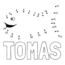 Online izdelana pobarvanka - Pobarvanka imena TOMAS in pobarvanka ribe - poveži številke