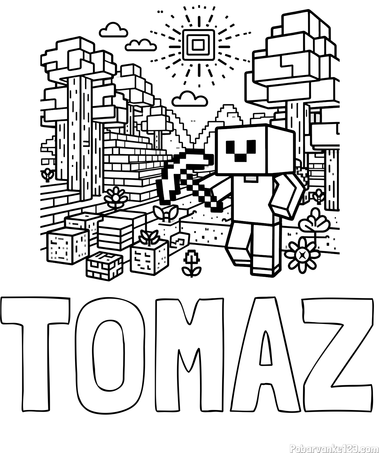 Pobarvanka imena TOMAŽ in pobarvanka Minecraft sveta