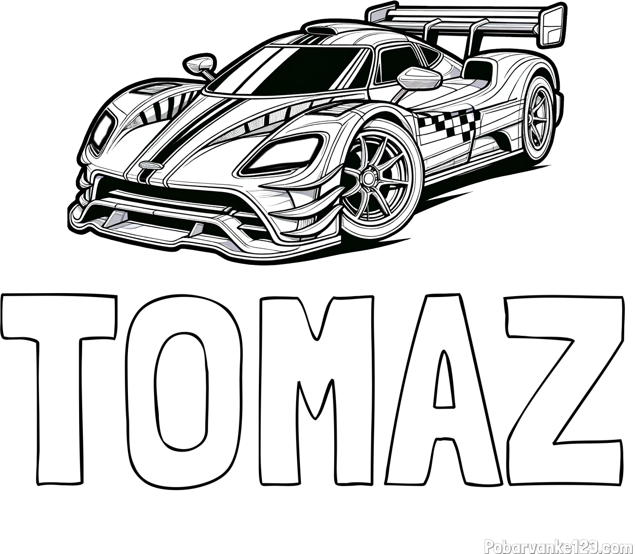 Pobarvanka imena TOMAŽ in pobarvanka modernega športnega avtomobila