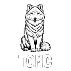 Online izdelana pobarvanka - Pobarvanka imena TOMC in pobarvanka prijaznega volka