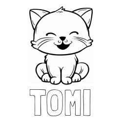 Online izdelana pobarvanka - Pobarvanka imena TOMI in pobarvanka prikupne mačke