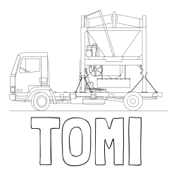 Online izdelana pobarvanka - Pobarvanka imena TOMI in pobarvanka velikega tovornjaka