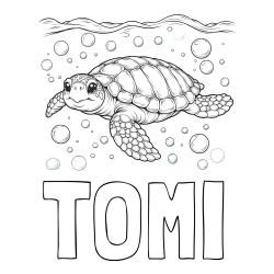 Online izdelana pobarvanka - Pobarvanka imena TOMI in pobarvanka želve v morju
