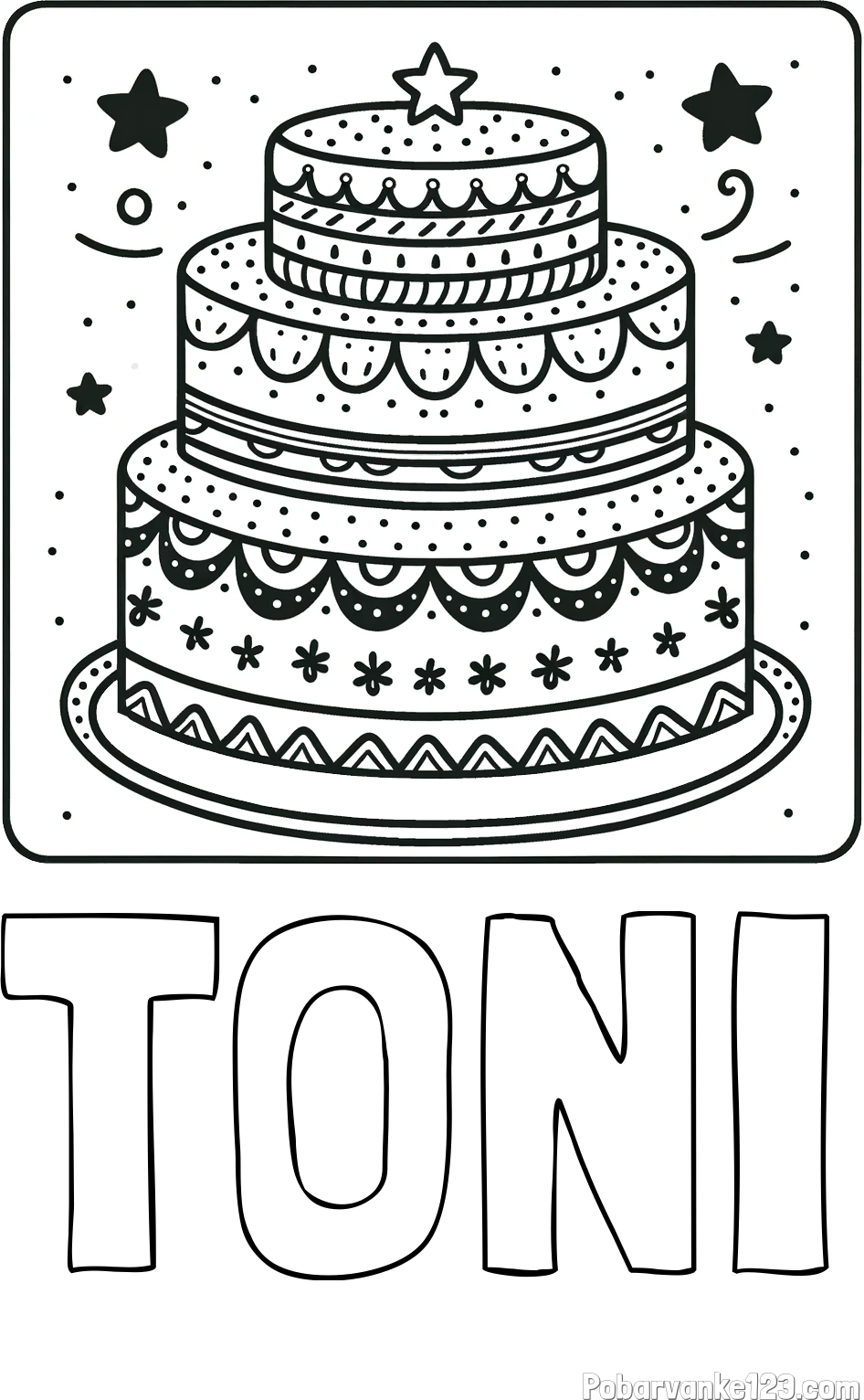Pobarvanka imena TONI in pobarvanka slastne torte