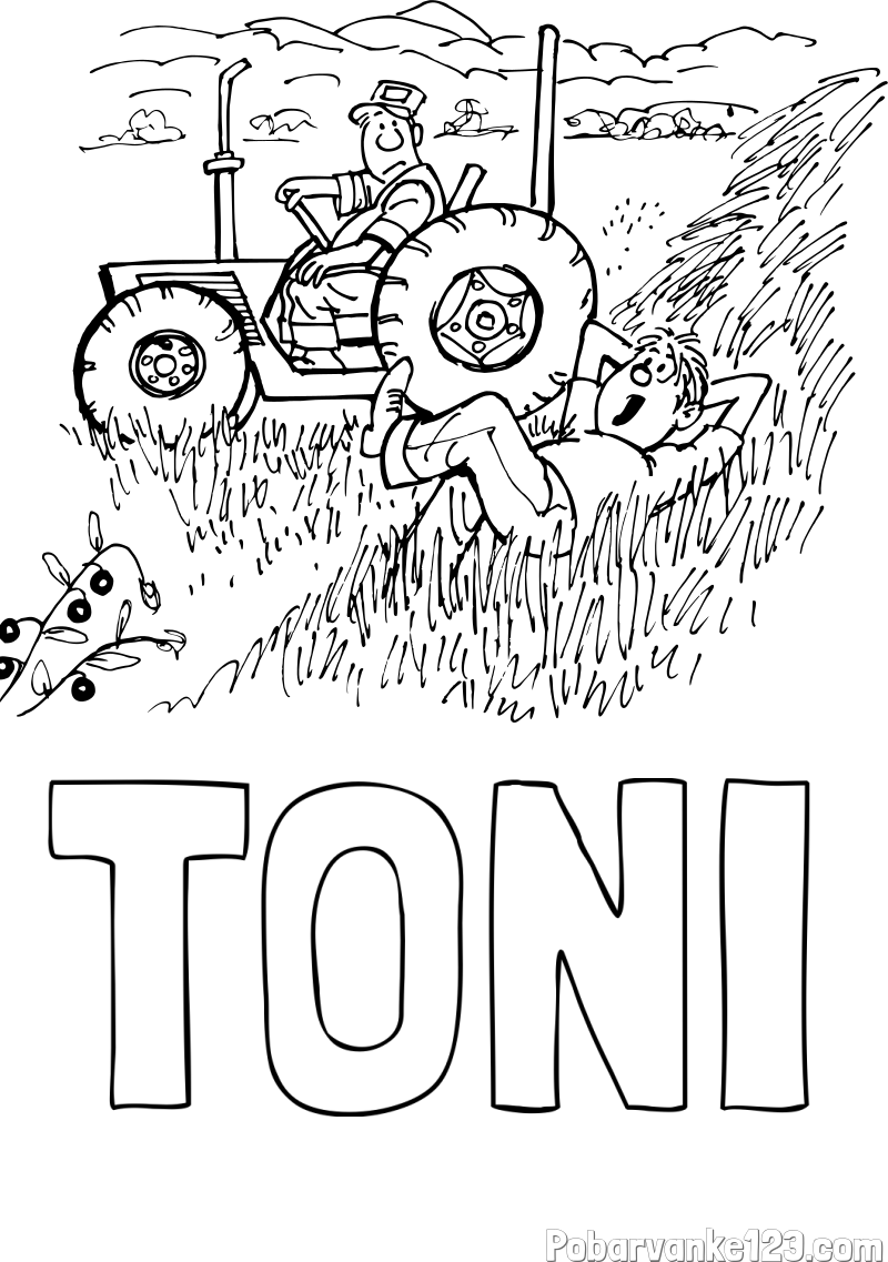 Pobarvanka imena TONI in pobarvanka traktor