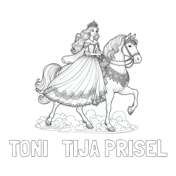 Online izdelana pobarvanka - Pobarvanka imena TONI   TIJA PRIŠEL in pobarvanka princese na konju